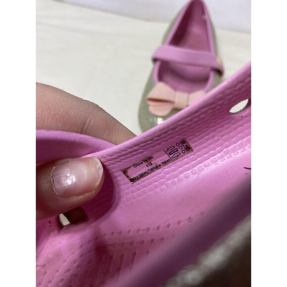 Crocs Girls Toddler Shoes Mary Janes Bow Slip-on Size C 12 Pink Silver Glitter - Picture 5 of 7